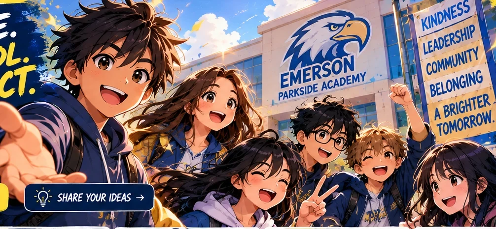 Colorful anime illustration of students working together